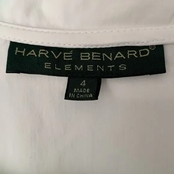 Harve Benard Element White Tortoise Shell Detail Blouse Size 4 - Picture 7 of 8